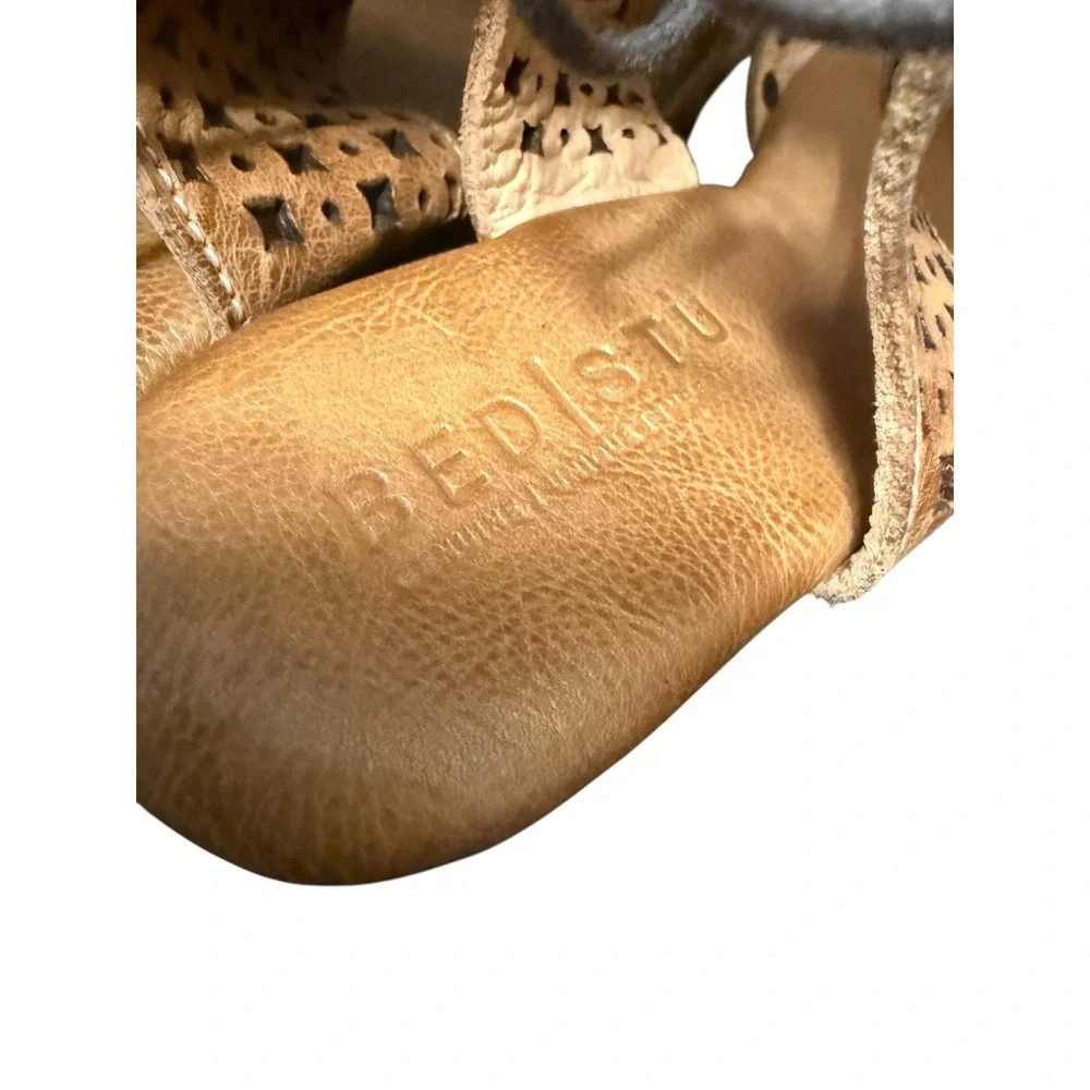 BED|STU Mali Cutout Leather Lace‎ Up Platform Wood Heel Sandals 6.5